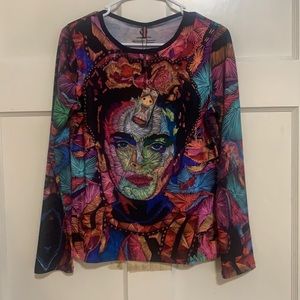 Ayguey unique rare artistic long sleeve Frida Kahlo women’s shirt L NWT